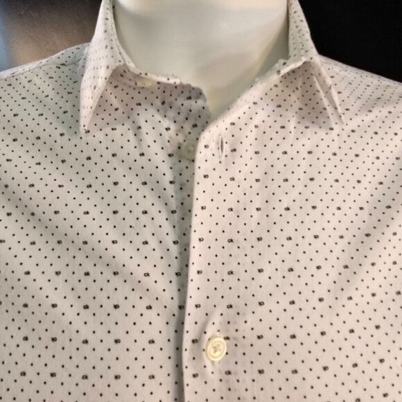 Calvin Klein CK Logo Print Pattern Boys Shirt Sz 20 Slim Fit Stretch Button Up - Picture 6 of 9
